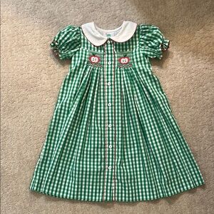 Shrimp and Grits Green Gingham Dress with White Collar